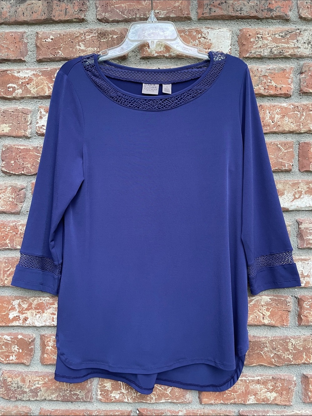 Chico's Royal Blue Scoop Neck Mesh-Trim Blouse